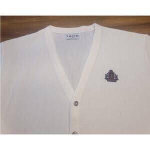 VTG IZOD 90s Grandpa Cardigan Men’s XL Ivory Knit Logo Made USA